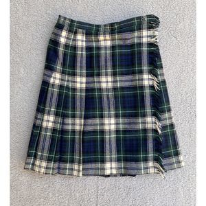 VINTAGE Pendleton Green White Blue Tartan Plaid Wool Pleated Kilt Wrap Skirt 12